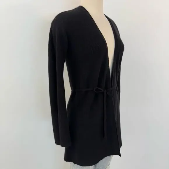 Theory Cashmere Tie Front Cardigan Feather Soft Black Tunic Sweater Size M - Picture 4 of 12